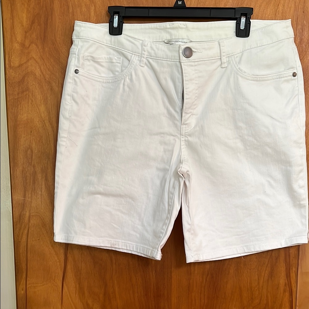 Christopher & Banks White Jean Shorts Size 14 5-Pocket Zipper Front Cotton Spand